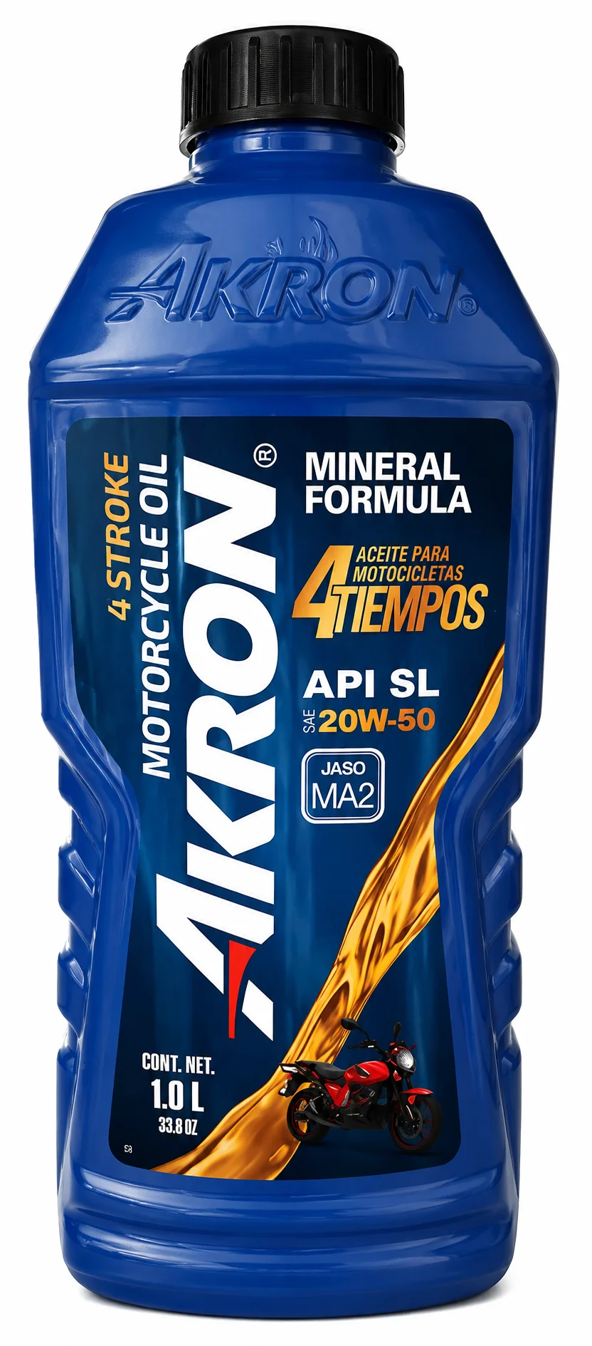 ACEITE AKRON PARA MOTOCICLETA 4T SAE 20W-50 MINERAL JASO MA2 1L