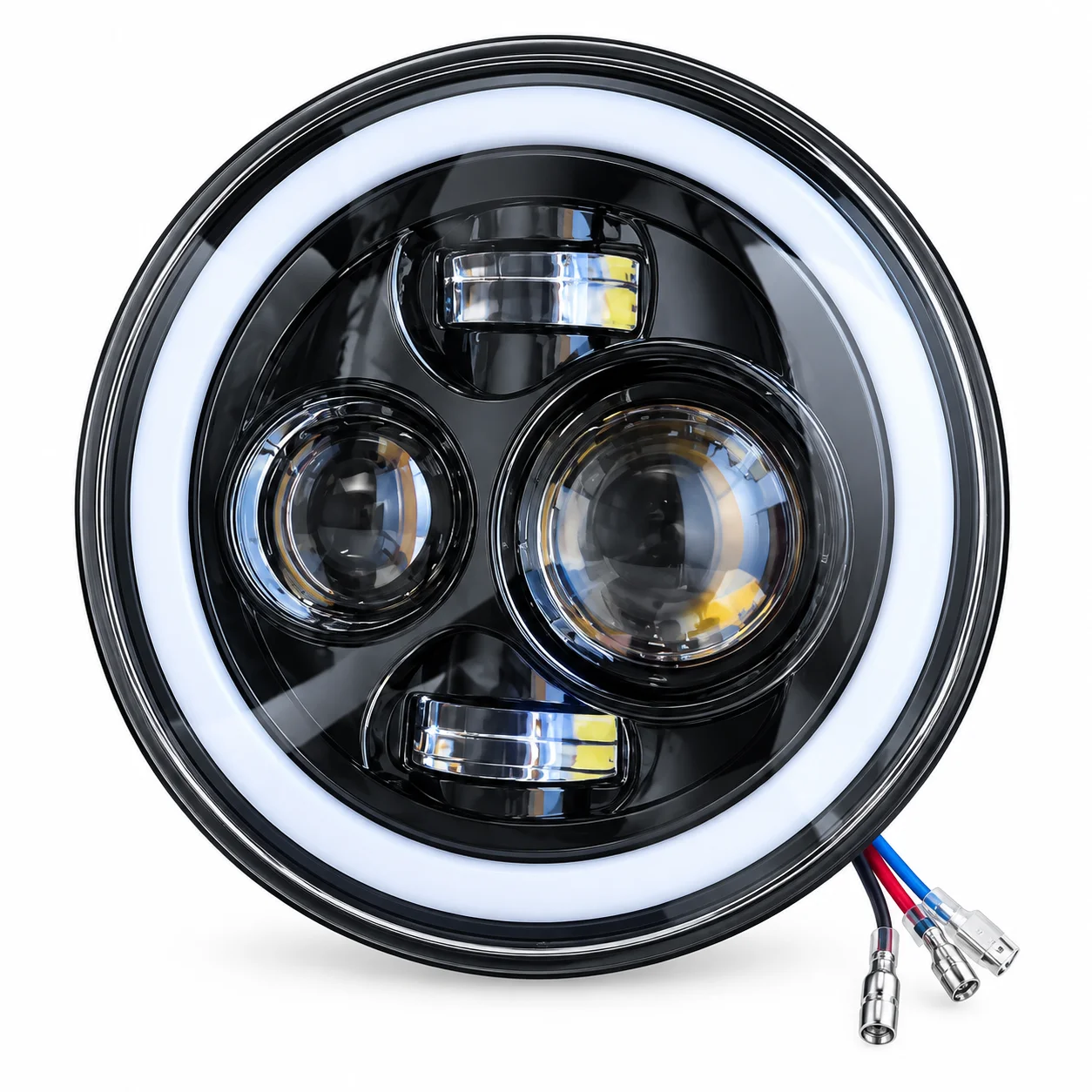 UNIDAD REDONDA 7" 6014 4 LEDS BLANCO CON LUPA CON Y OJO DE ANGEL AMARILLO / BLANCO 9-30V 40W 6500-7000K PZA IOL-LFL-289