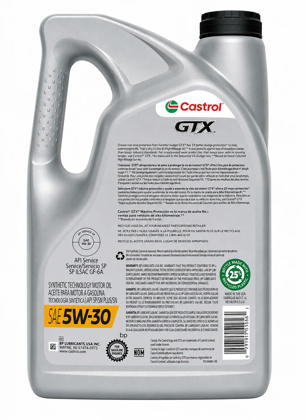 ACEITE CASTROL PARA MOTOR A GASOLINA SAE 5W-30 API SP SINTETICO 4.73L